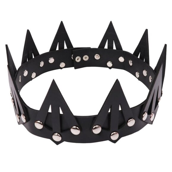 Gothic Headpiece Black Leather Headband Punk Spiky Tiara for Women Girls main image 4
